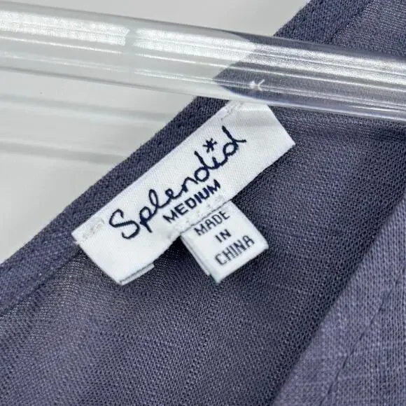 Splendid Linen Blend Button Front Shift Dress Blue Sleeveless M Lightweight - Picture 6 of 12